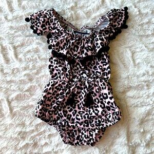 Rare Editions Leopard Print Ruffle Baby Romper